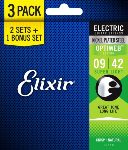 Elixir 16550 Nickel Plated Steel Optiweb Electric Super Light 9-42 3 Pack Elixir 16550 Nickel Plated Steel Optiweb Electric Super Light 9-42 3 Pack